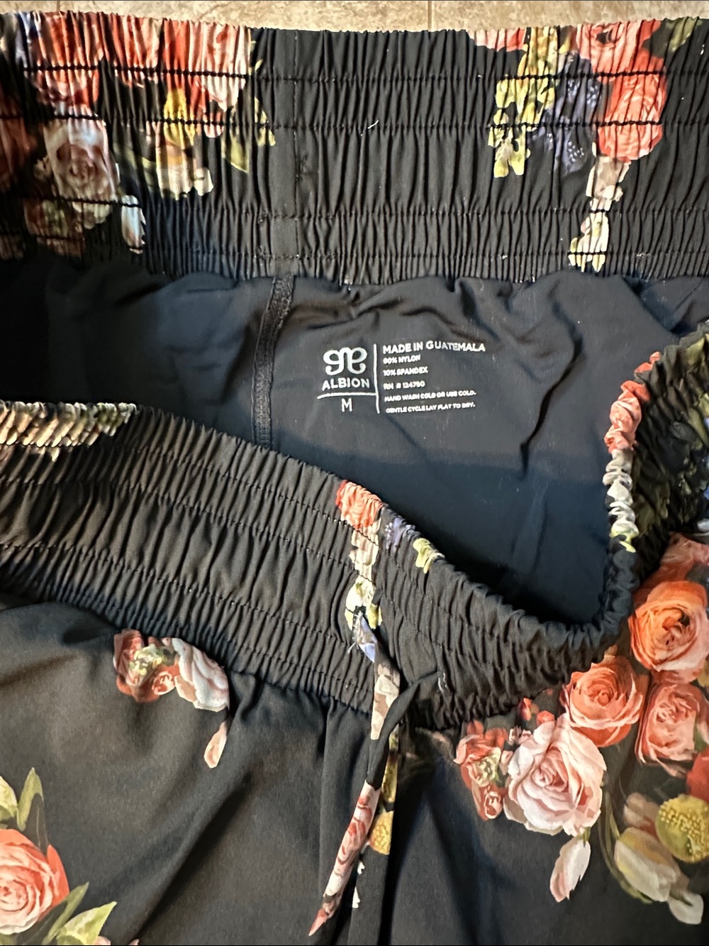 Albion lined Black Floral Athletic Shorts with Drawstring - Picture 3 of 3